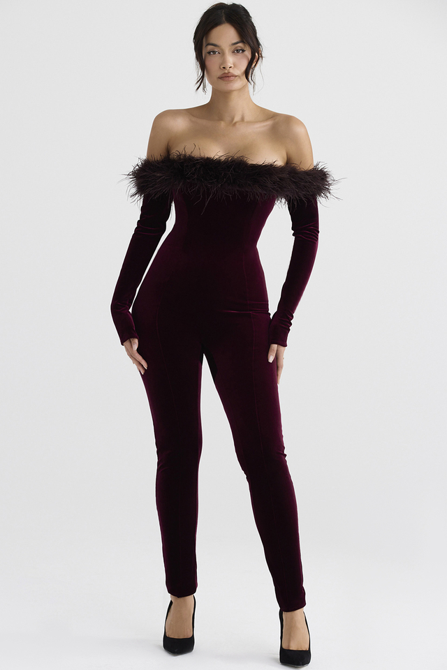 'Salima' Black Cherry Velvet Jumpsuit
